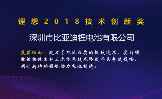 比亞迪/桑頓/微宏/塔菲爾獲鋰想2018技術(shù)創(chuàng)新獎(jiǎng) 湖南鴻捷獲鋰想環(huán)保先鋒獎(jiǎng)